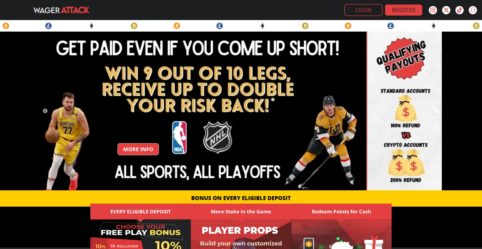 Website screenshot of Wagerattack.ag