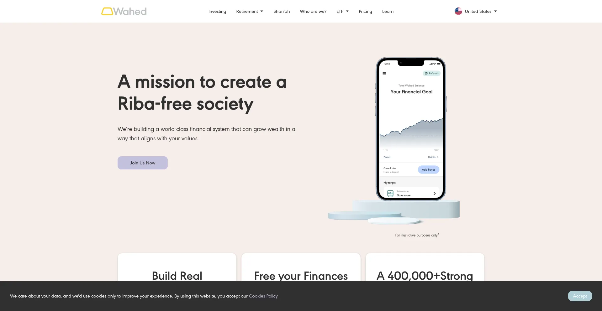 Website screenshot of Wahed.com