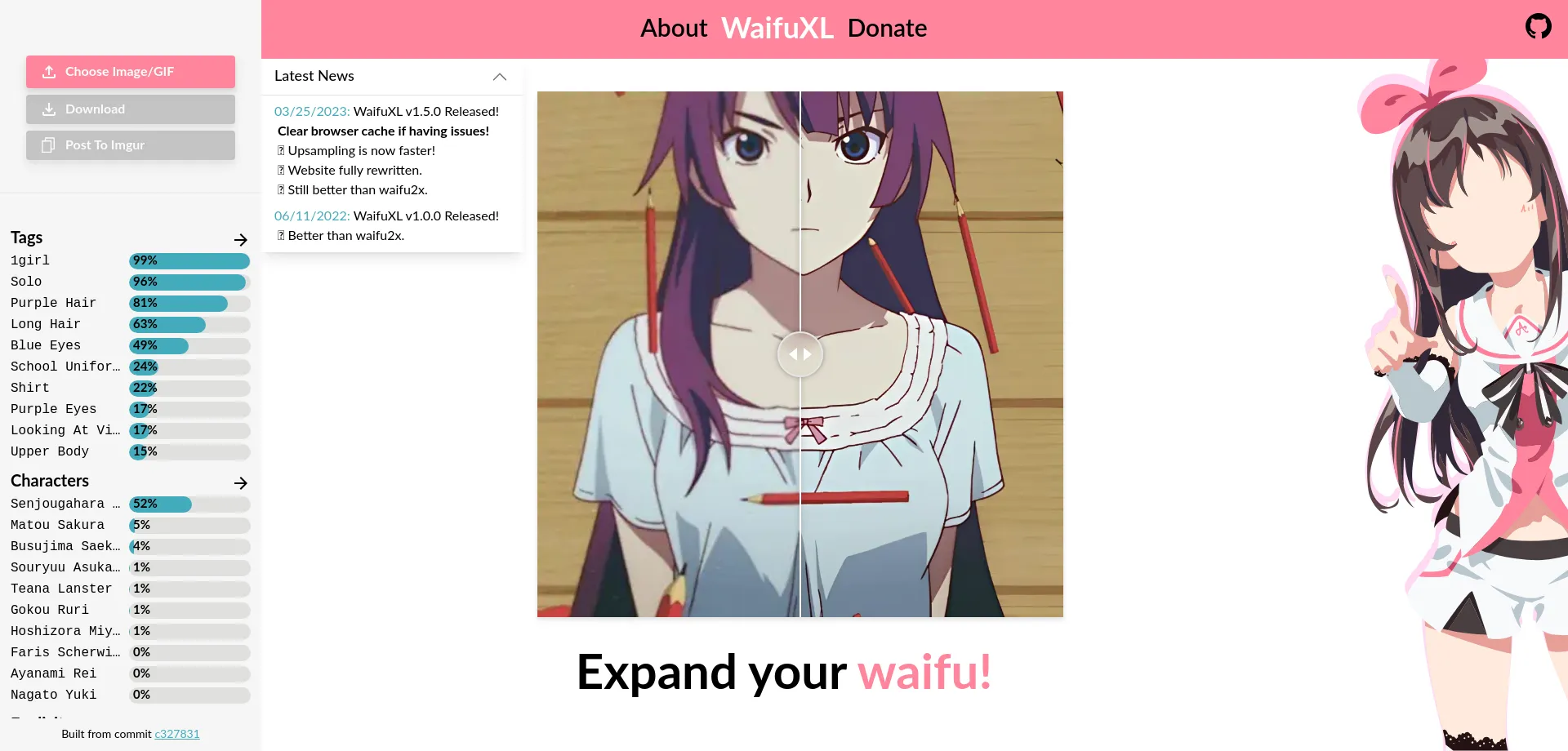 Website screenshot of Waifuxl.com