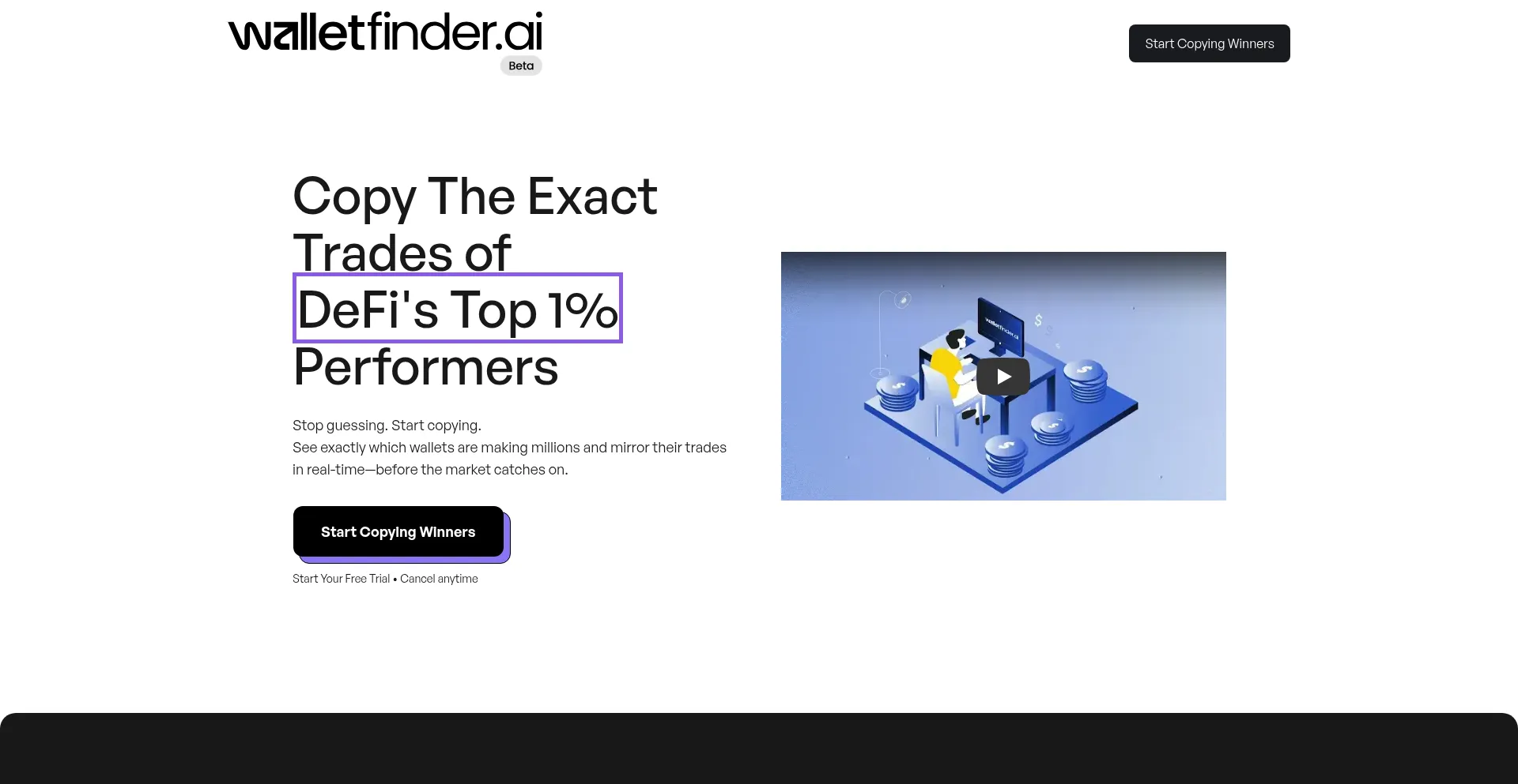 Website screenshot of Walletfinder.ai