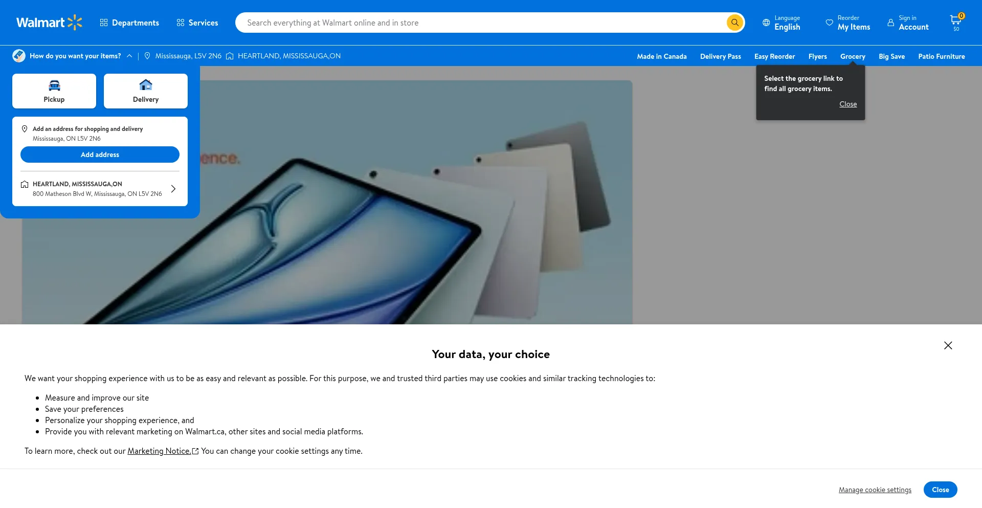 Website screenshot of Walmart.ca