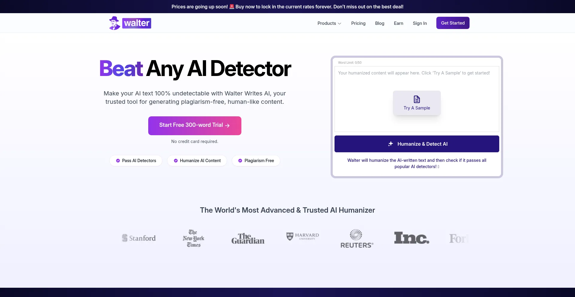 Website screenshot of Walterwrites.ai