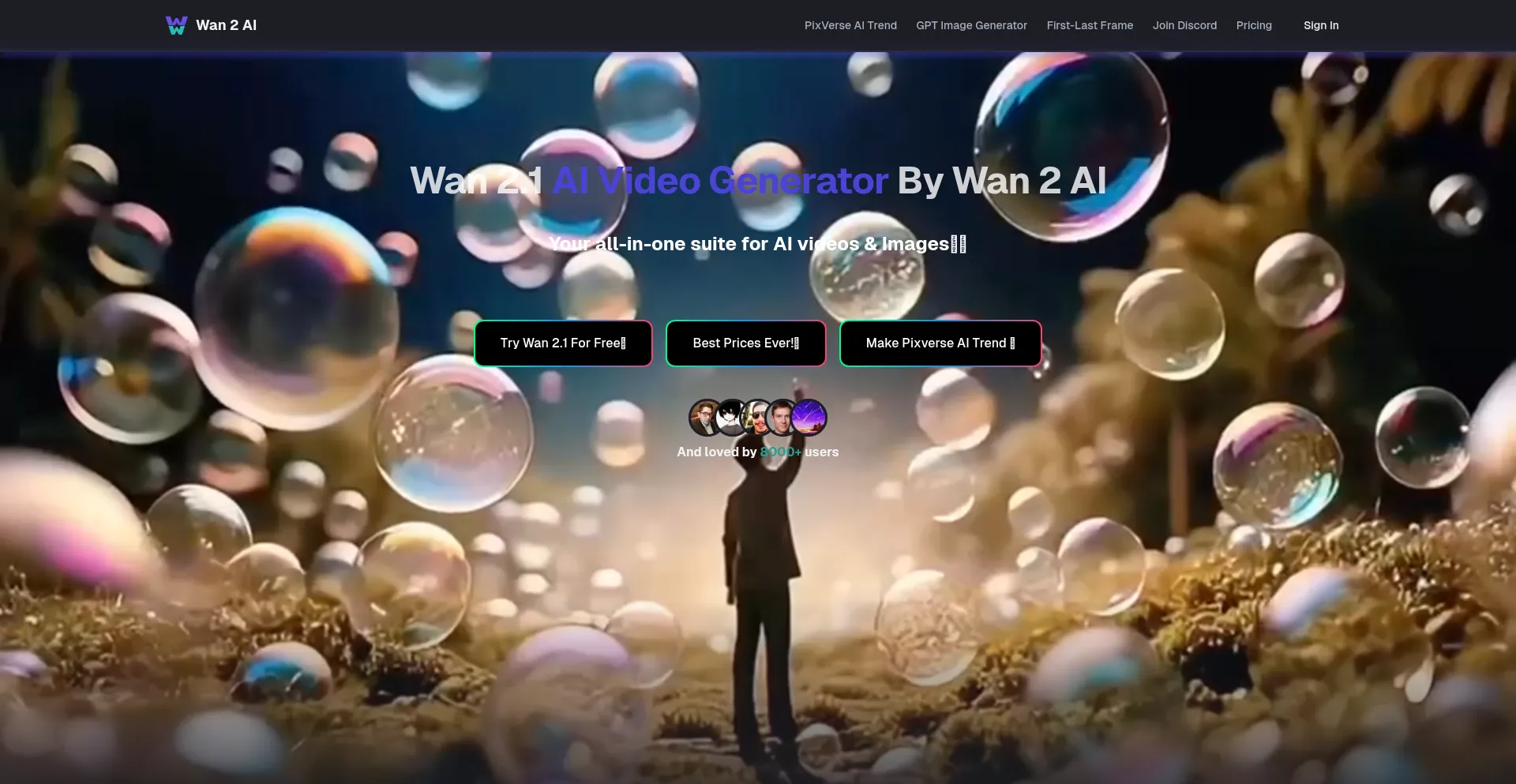 Website screenshot of Wan2.ai