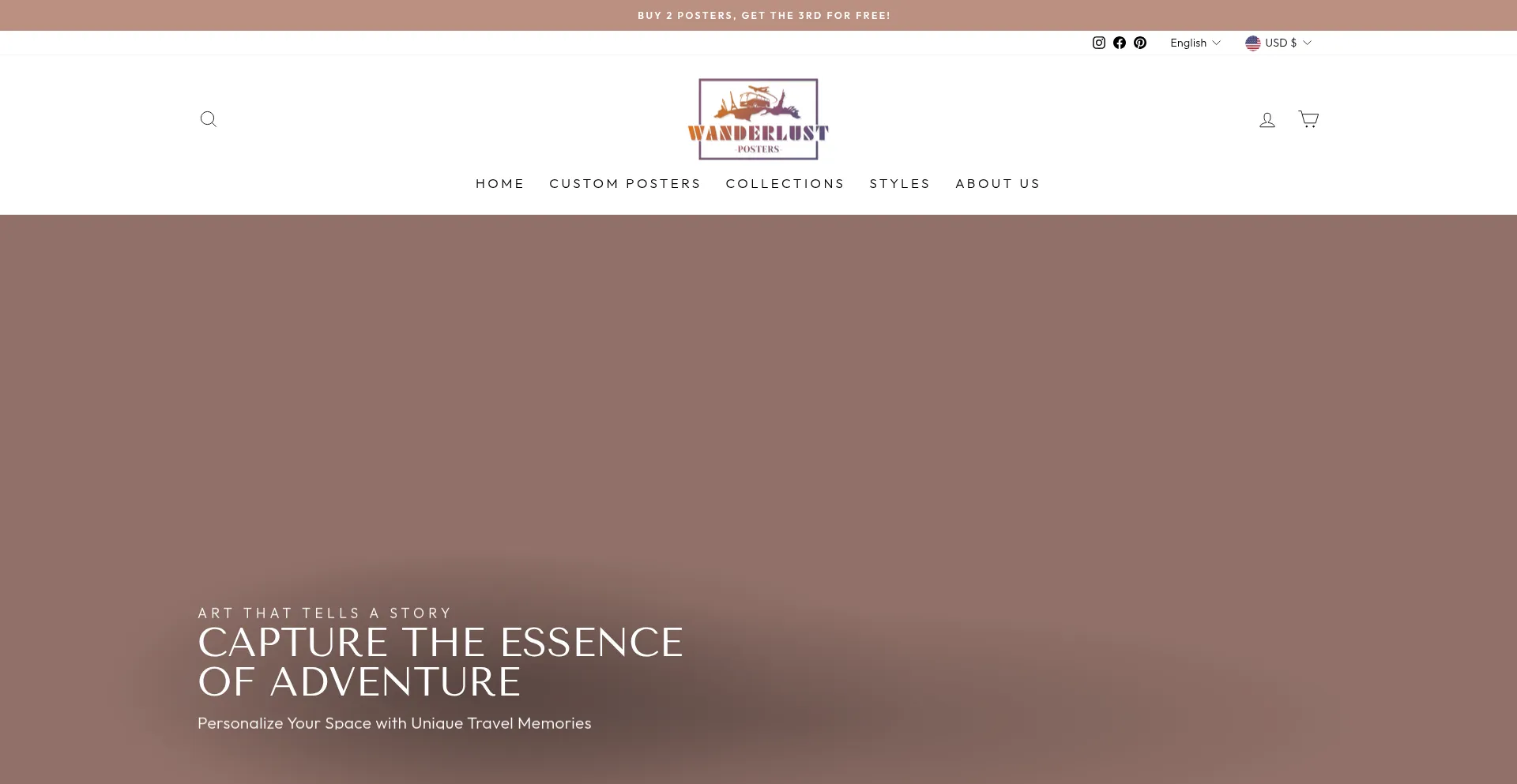 Website screenshot of Wanderlustposters.com