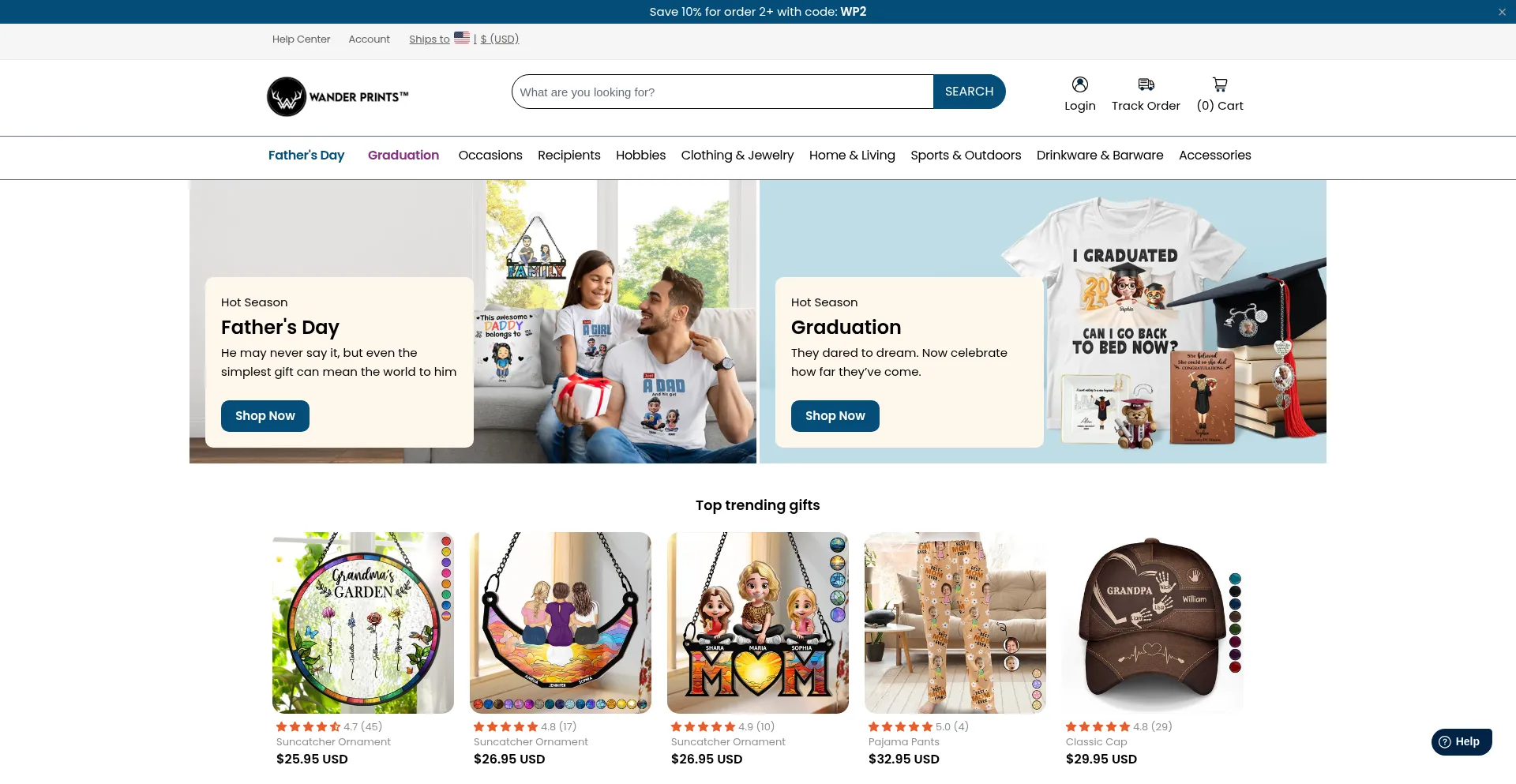 Website screenshot of Wanderprints.com