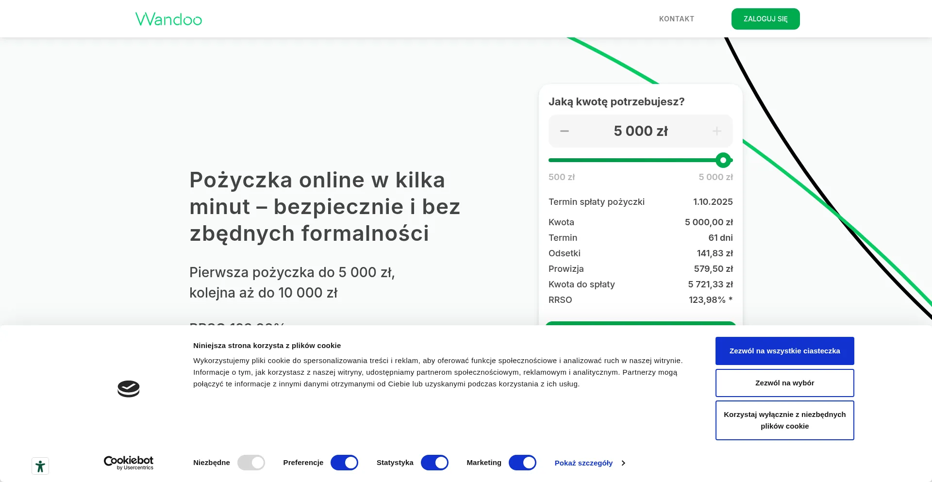 Website screenshot of Wandoopozyczka.pl