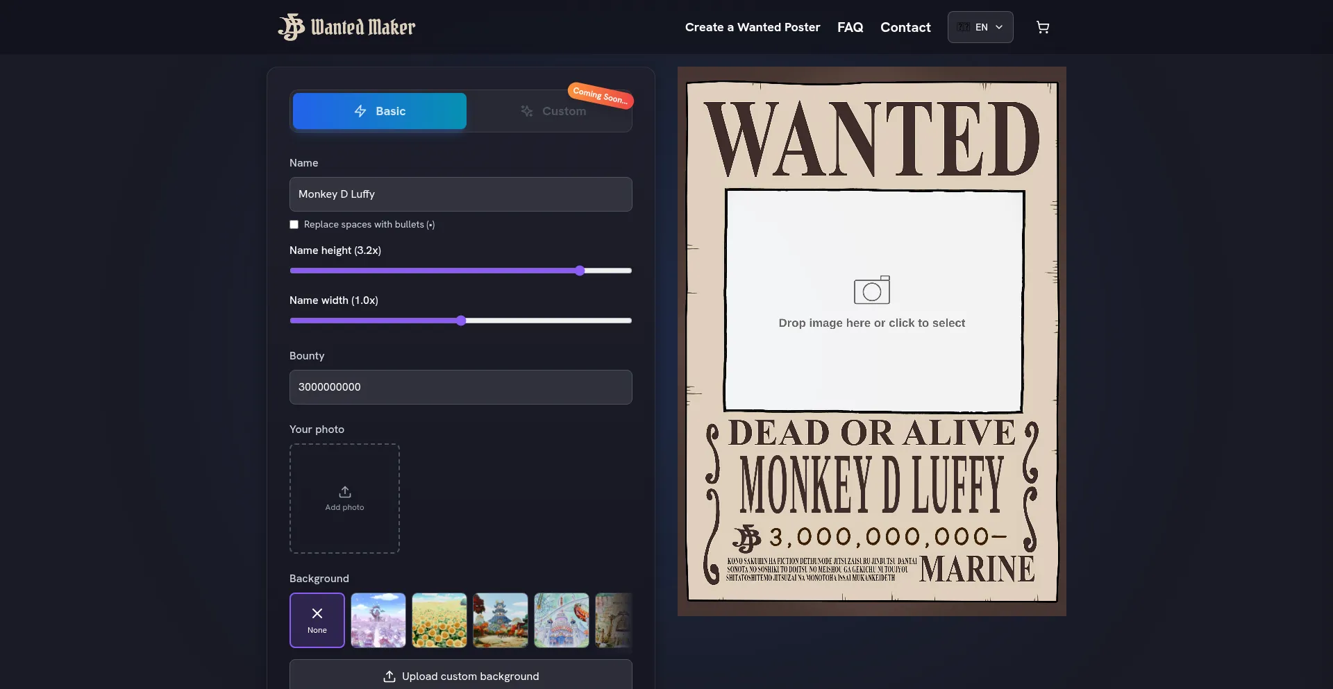 Website screenshot of Wanted-onepiece.com