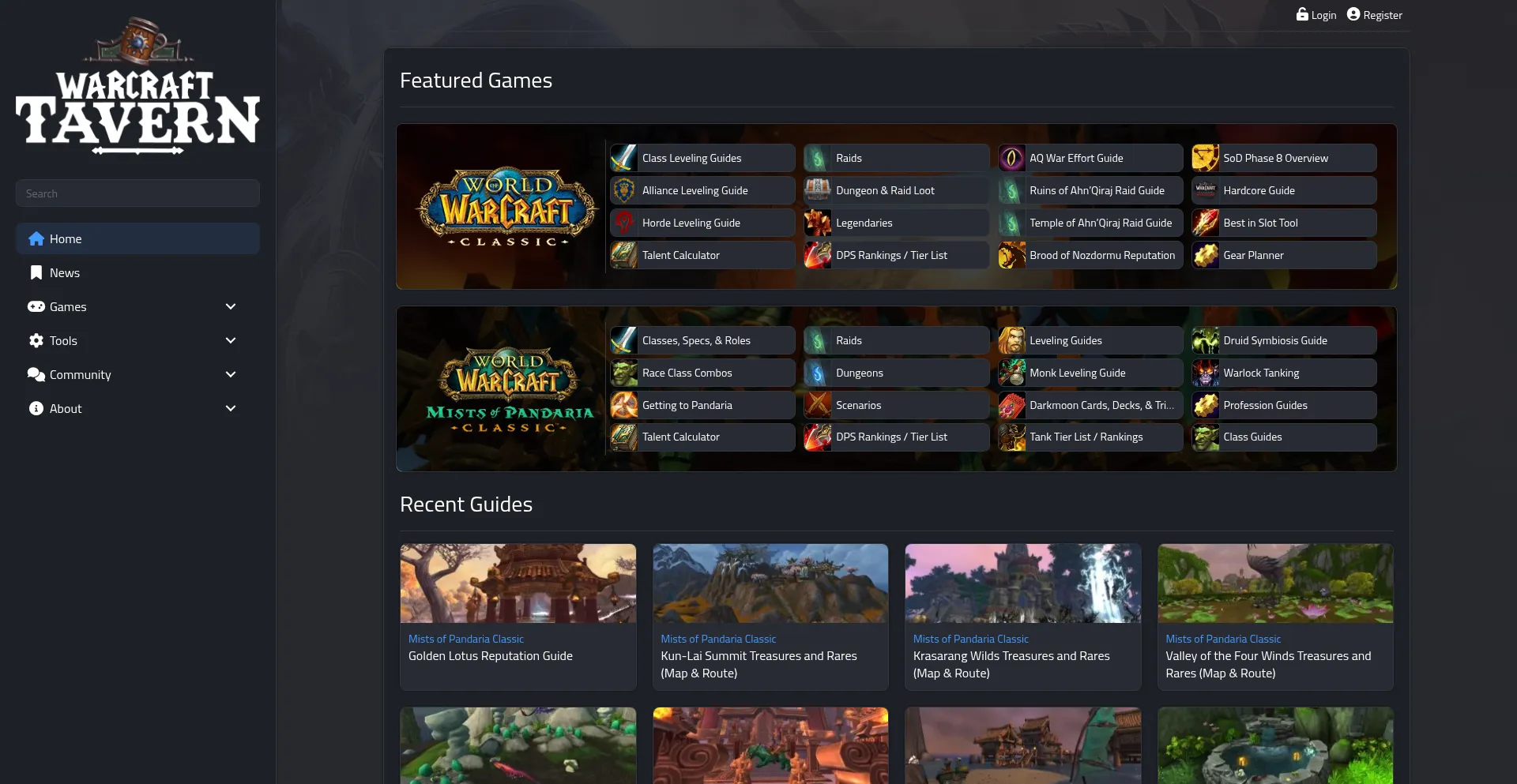 Website screenshot of Warcrafttavern.com