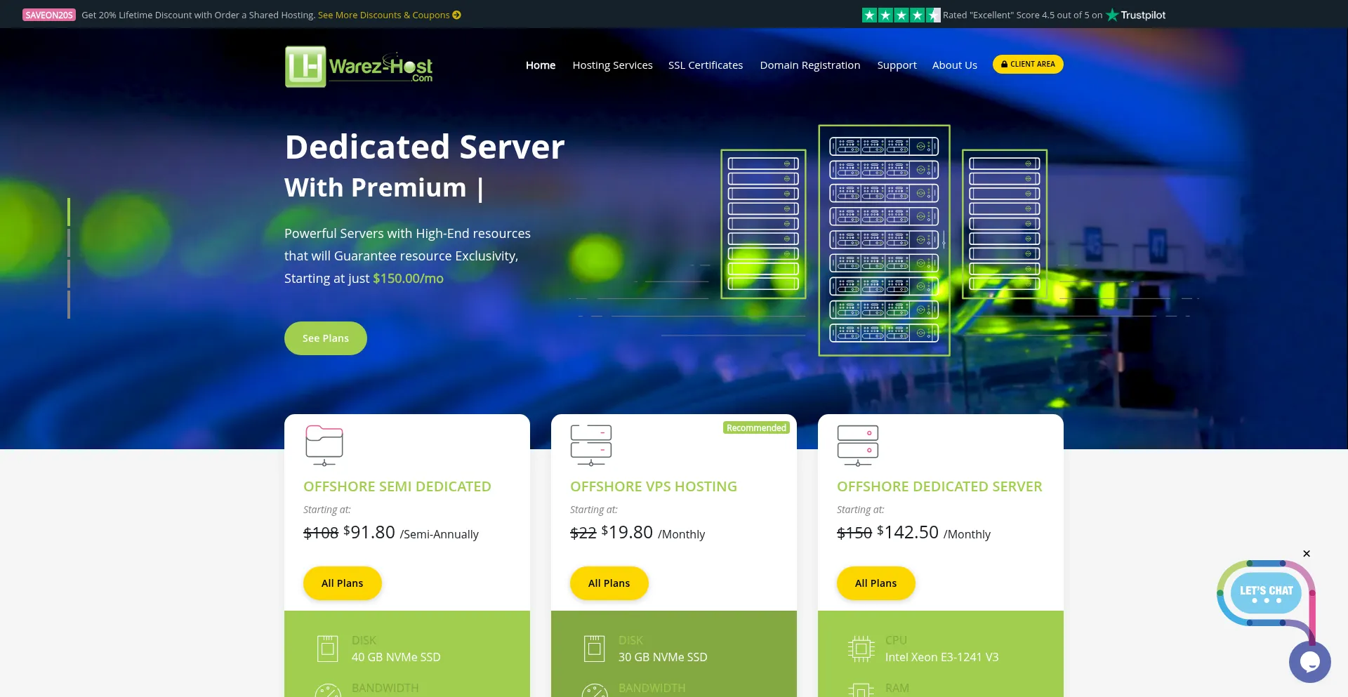 Website screenshot of Warez-host.com