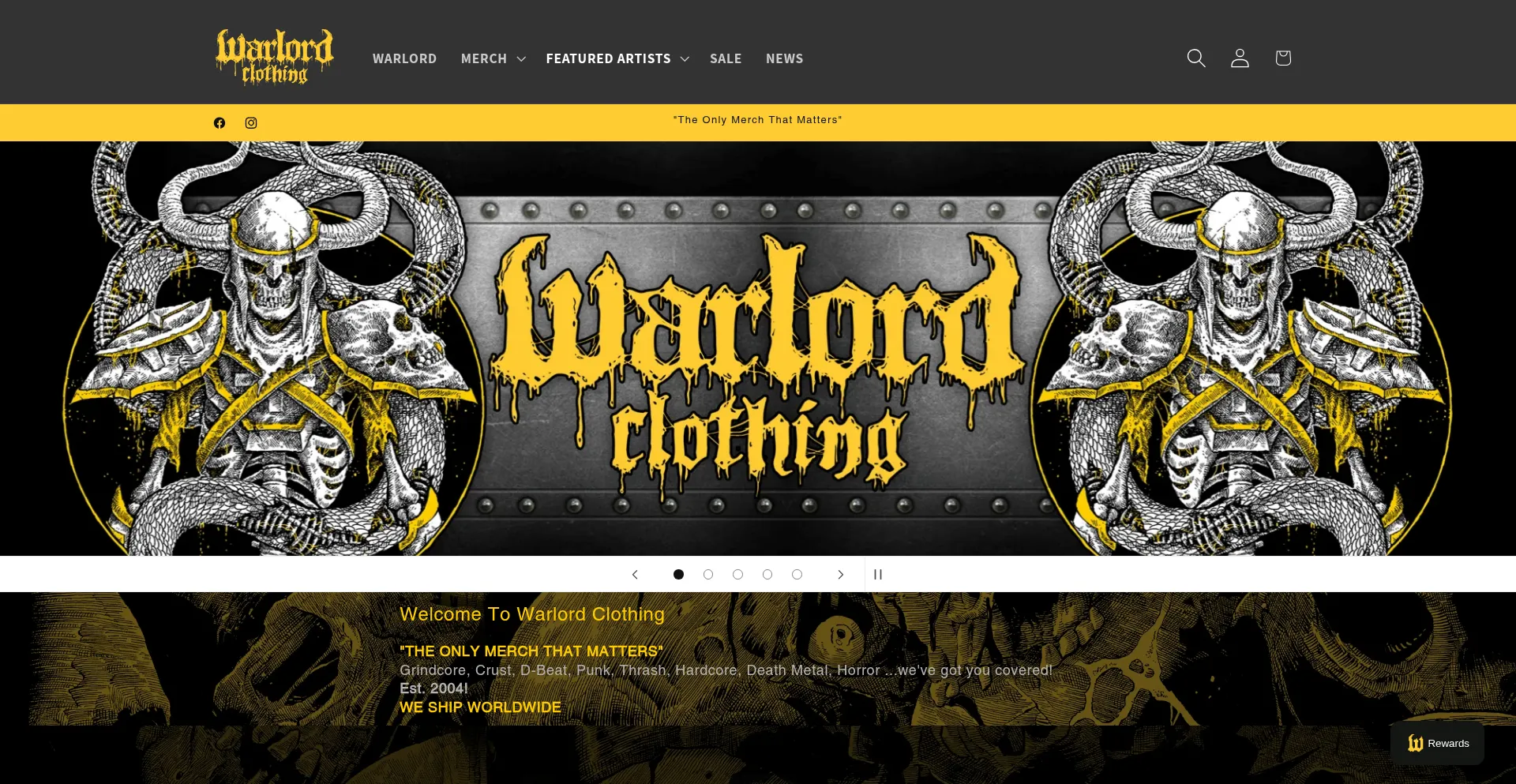 Website screenshot of Warlordclothing.com