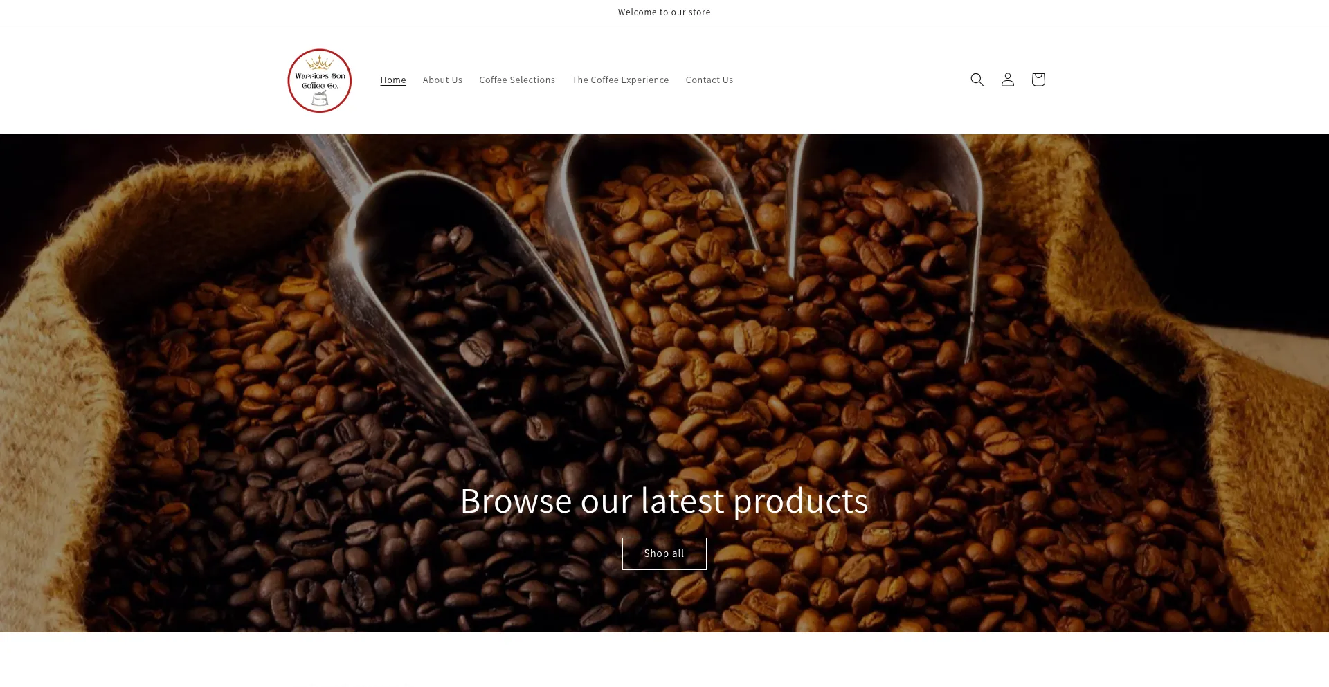 Website screenshot of Warriorssoncoffee.com