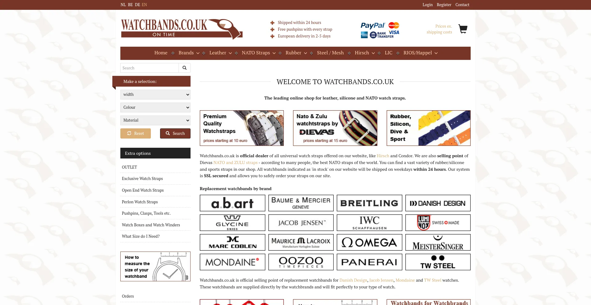 Website screenshot of Watchbands.co.uk