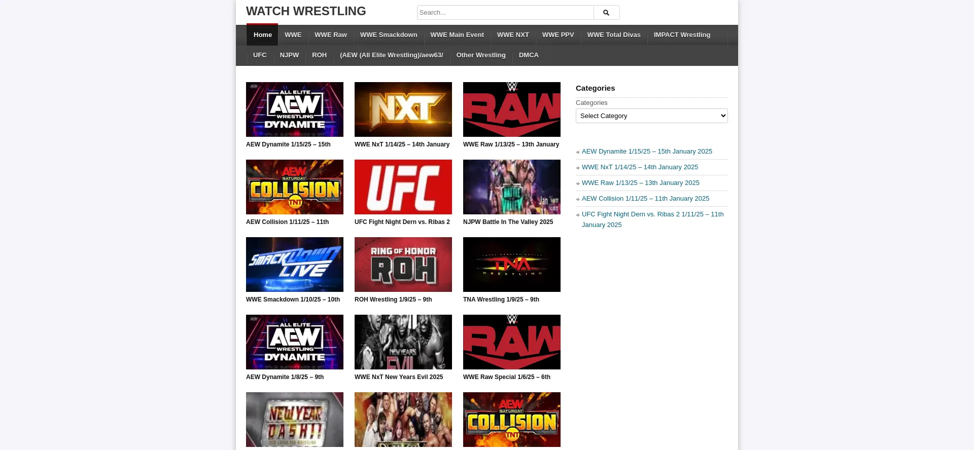 Website screenshot of Watchwrestling.ae
