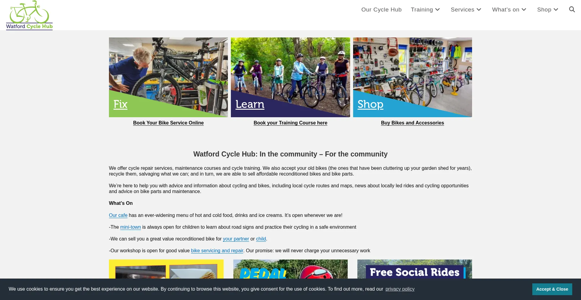 Website screenshot of Watfordcyclehub.org.uk