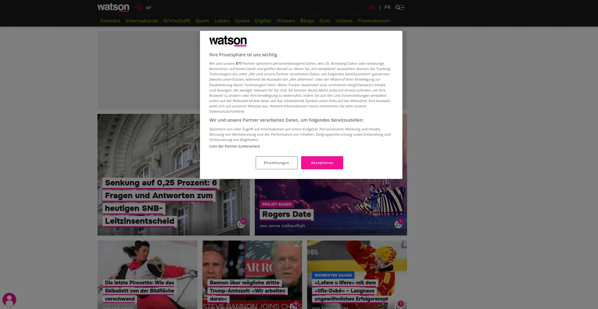 Website screenshot of Watson.ch