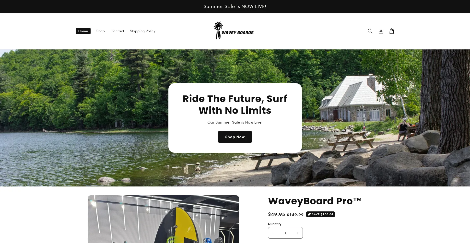 Website screenshot of Waveyboards.com
