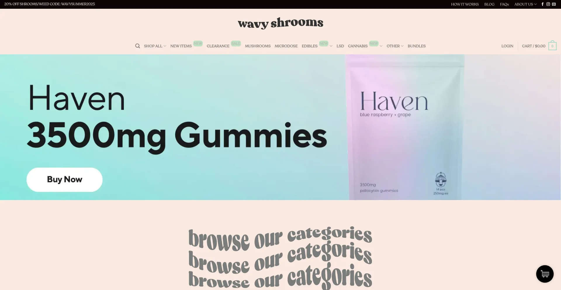 Website screenshot of Wavyshrooms.com