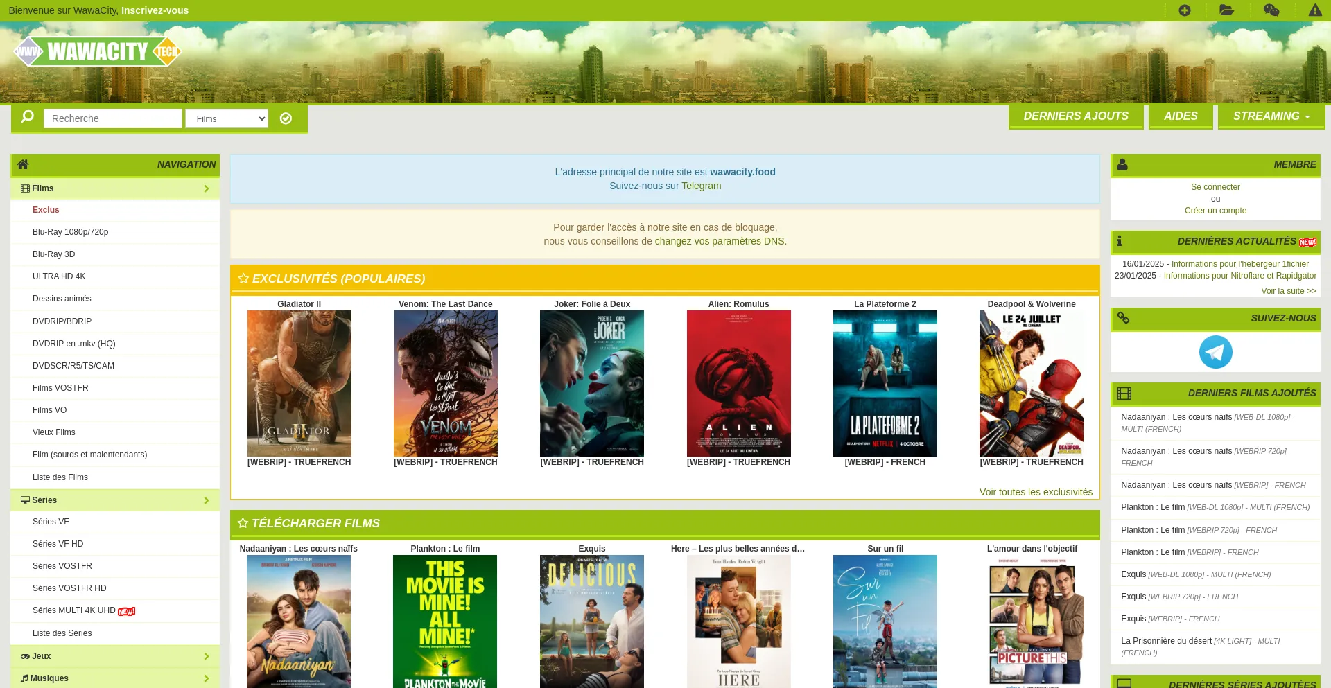 Website screenshot of Wawacity.food