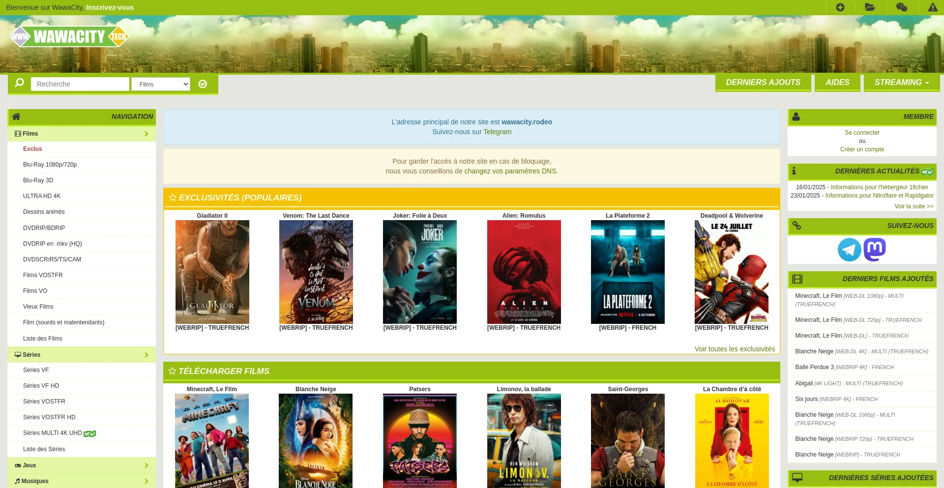 Website screenshot of Wawacity.rodeo