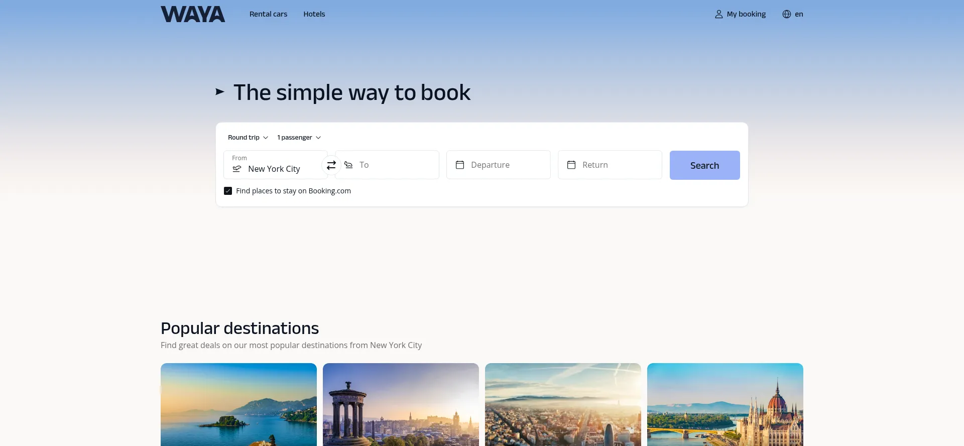 Website screenshot of Waya.travel