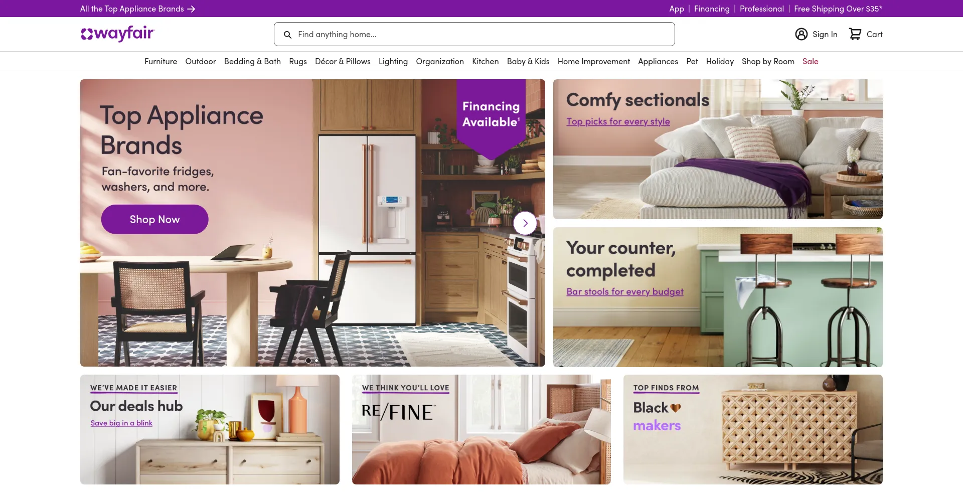 Website screenshot of Wayfair.com