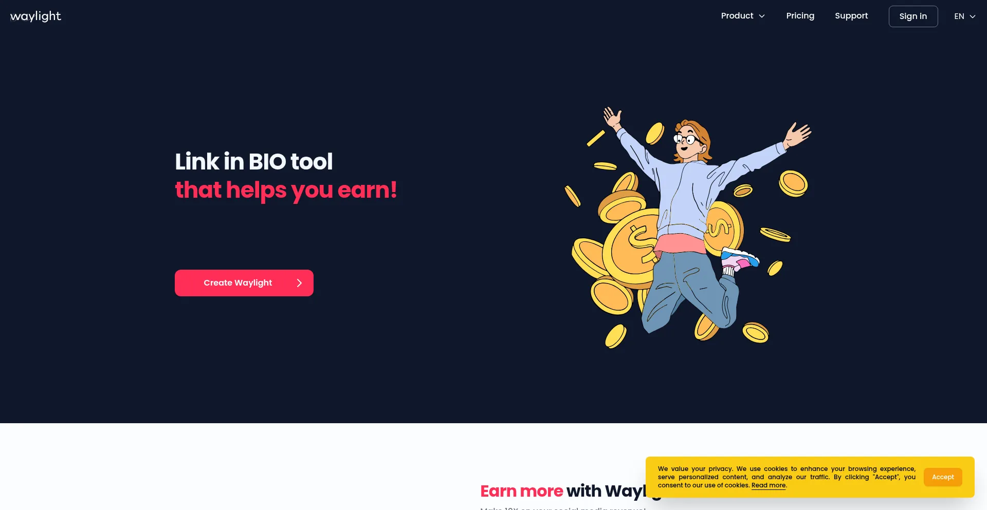 Website screenshot of Waylight.me