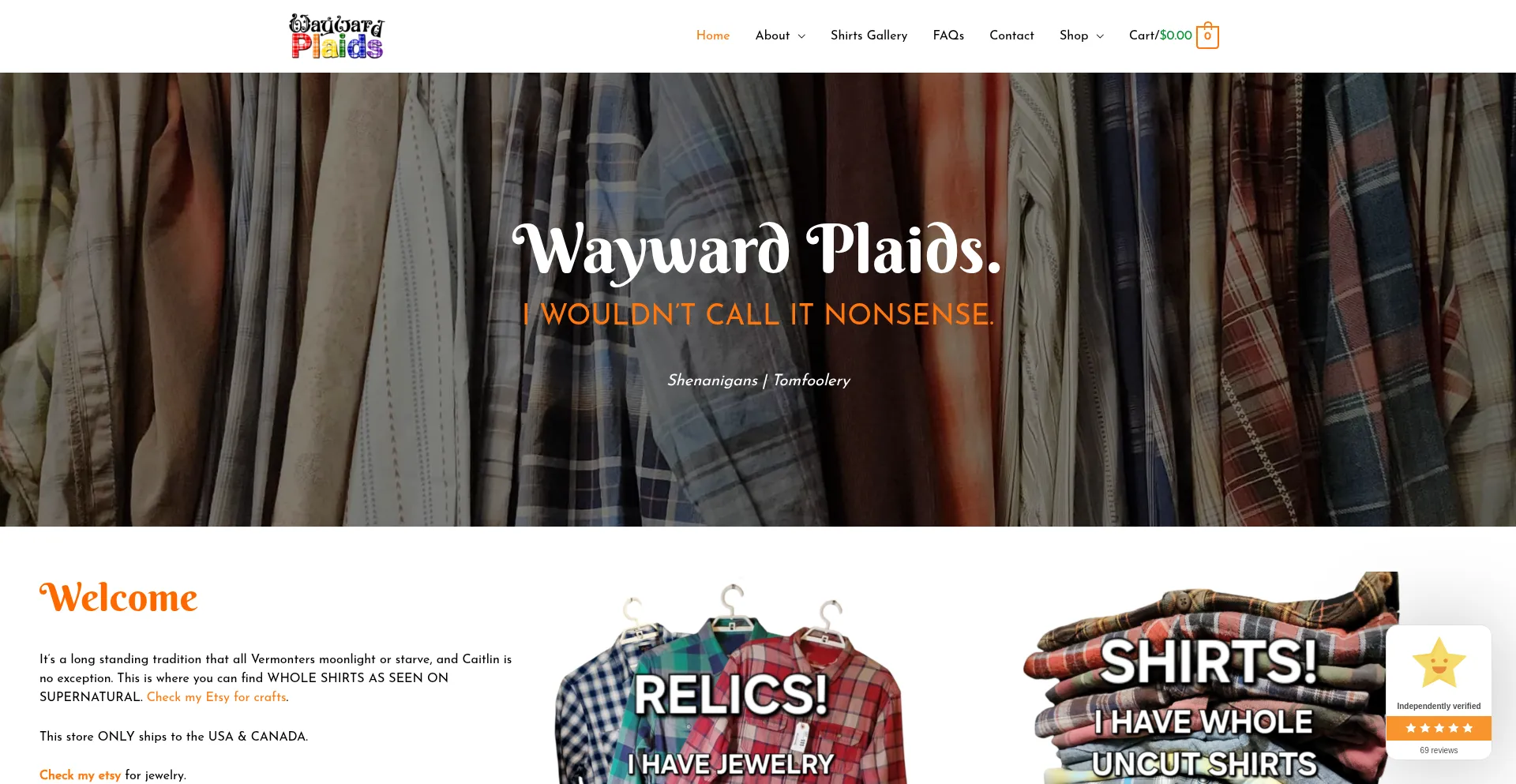 Website screenshot of Waywardplaids.com