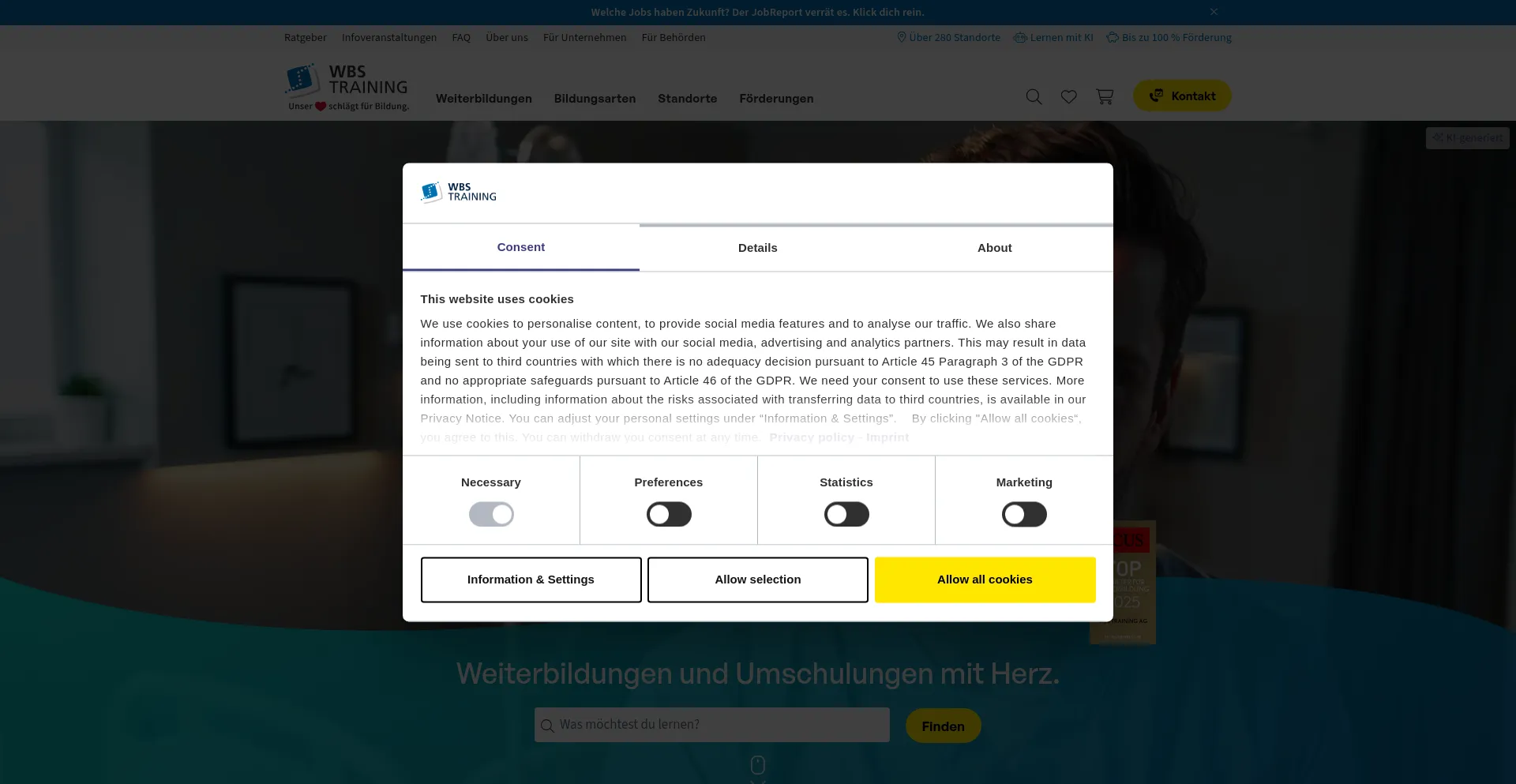 Website screenshot of Wbstraining.de