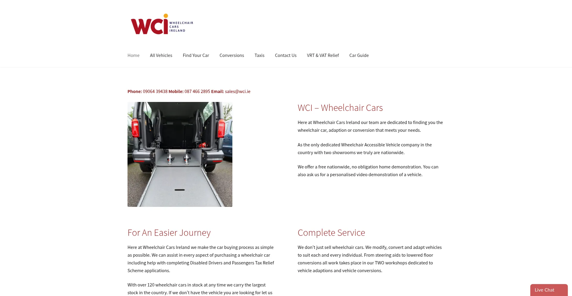 Website screenshot of Wci.ie