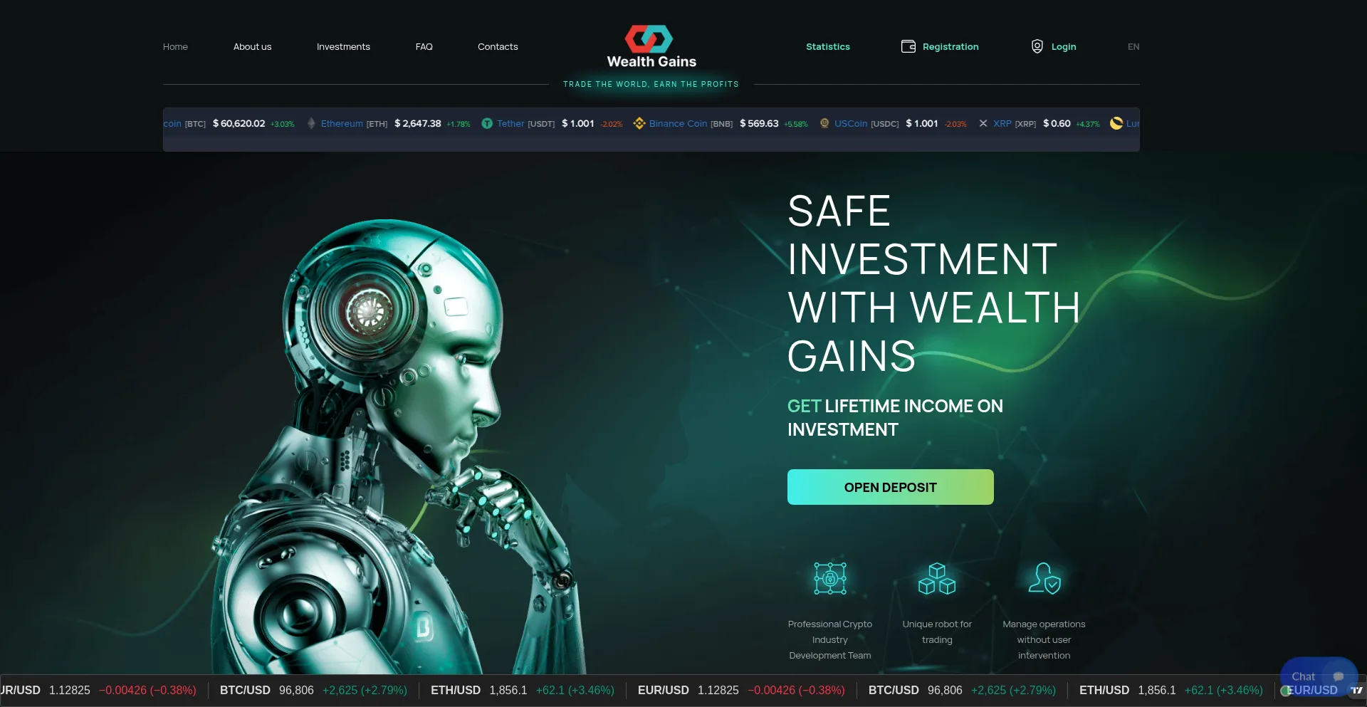Website screenshot of Wealth-gains.org