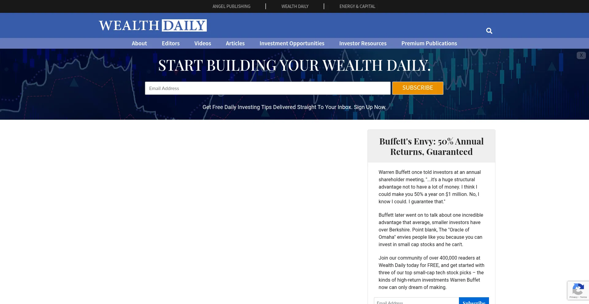 Website screenshot of Wealthdaily.com