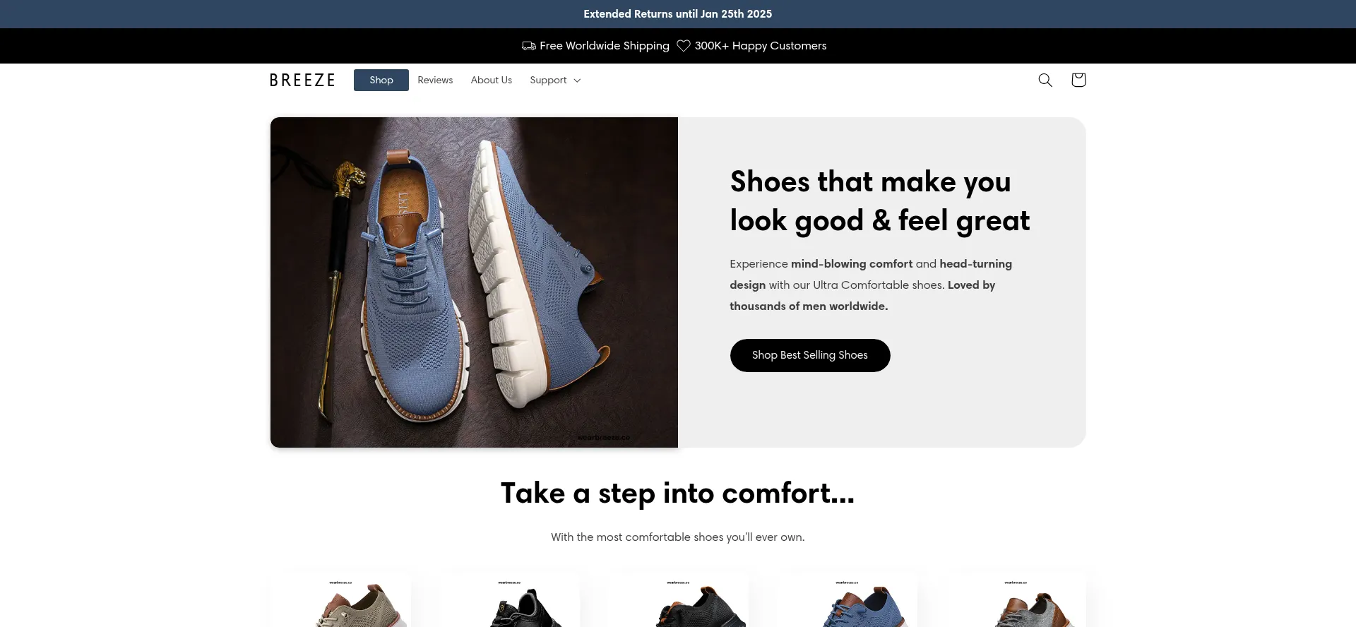 Website screenshot of Wearbreeze.co