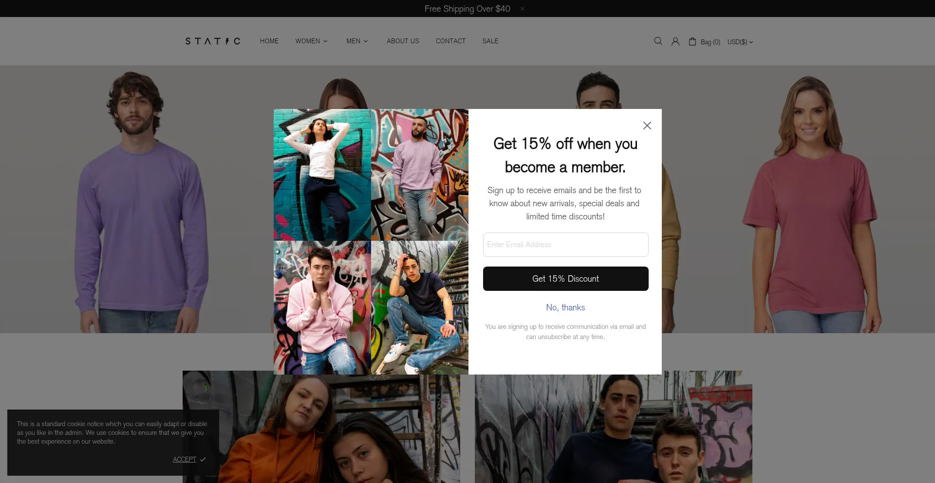 Website screenshot of Wearstatic.com