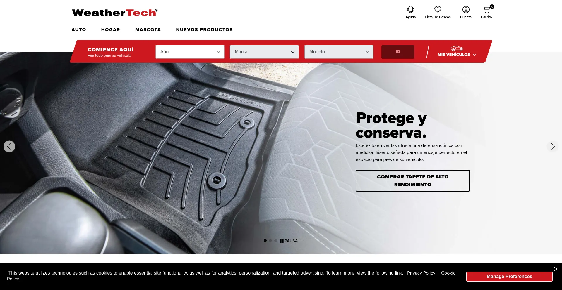 Website screenshot of Weathertech.mx