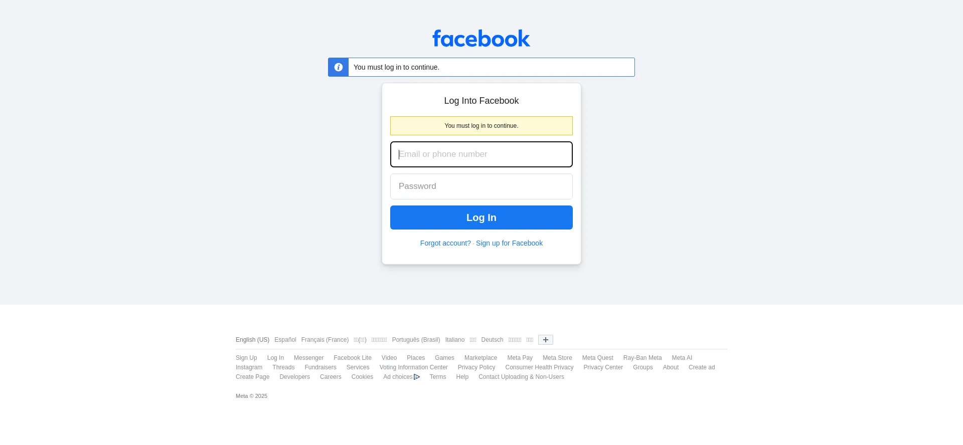 Website screenshot of Web.facebook.com