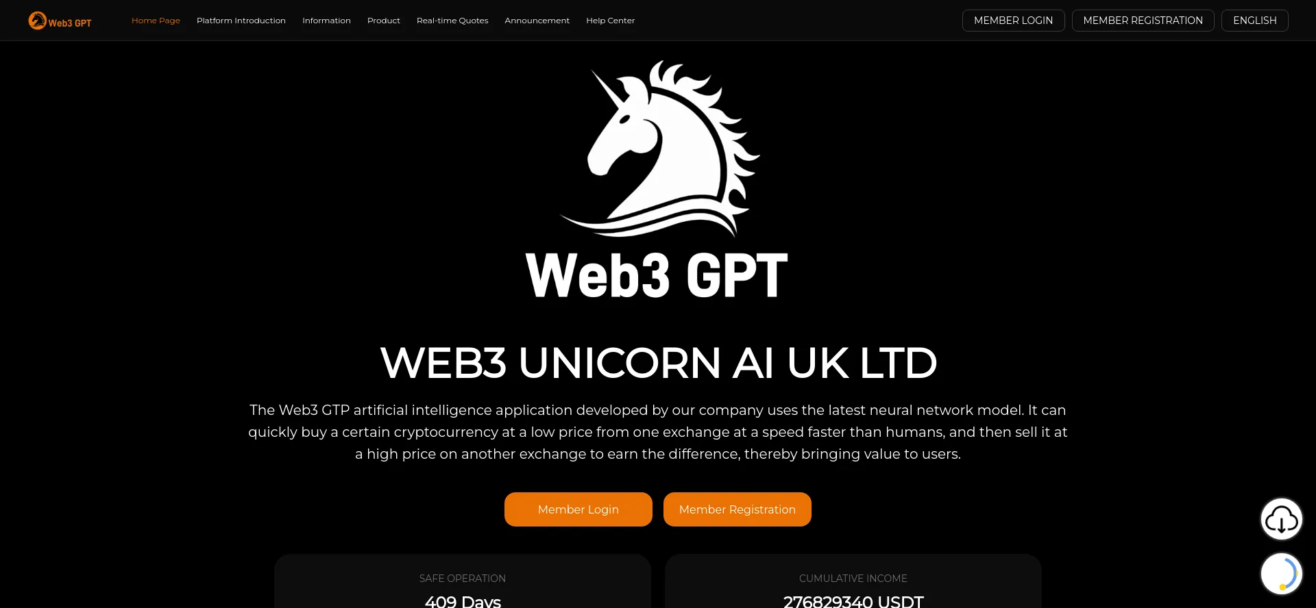 Website screenshot of Web3-gpt.cloud