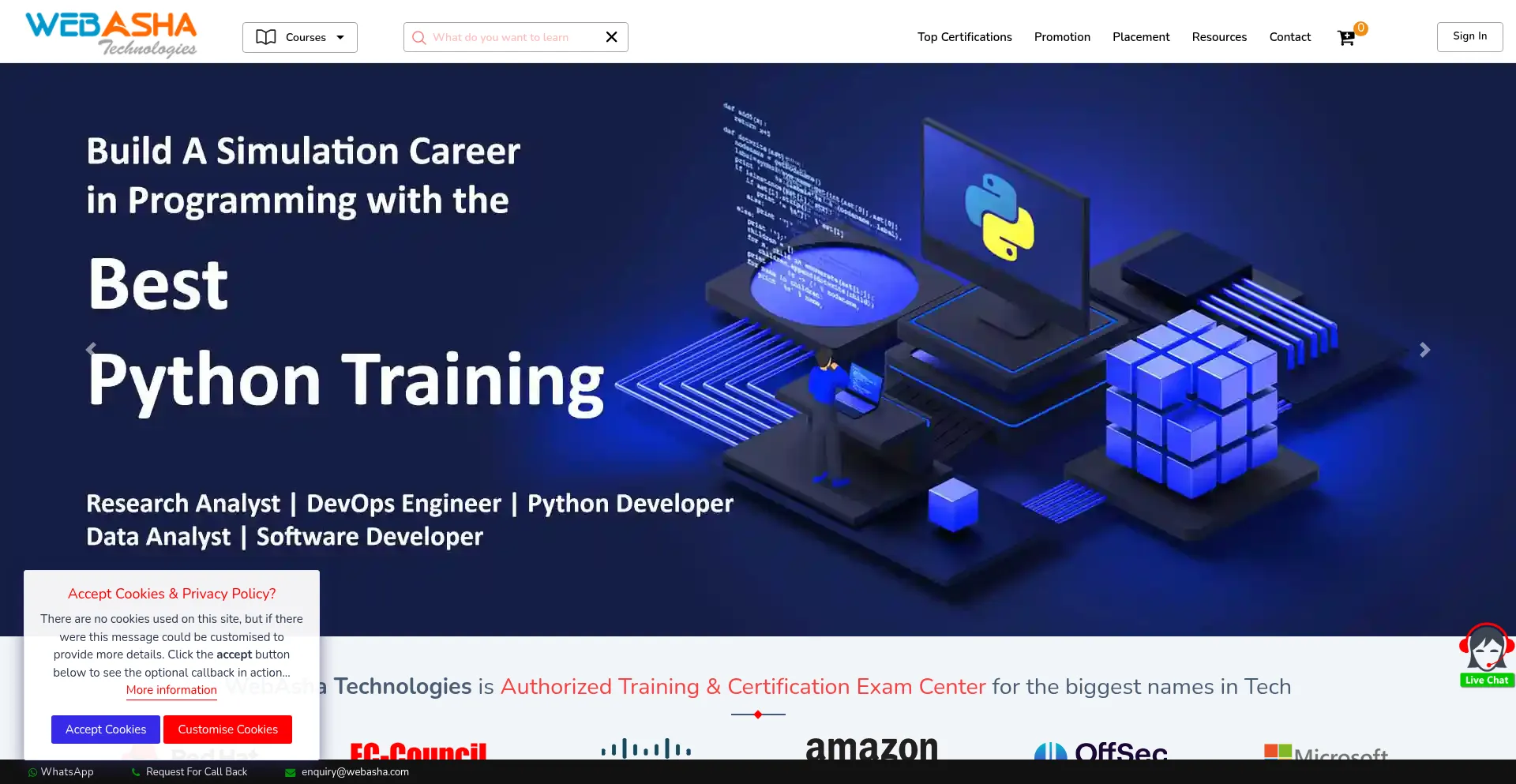 Website screenshot of Webasha.com