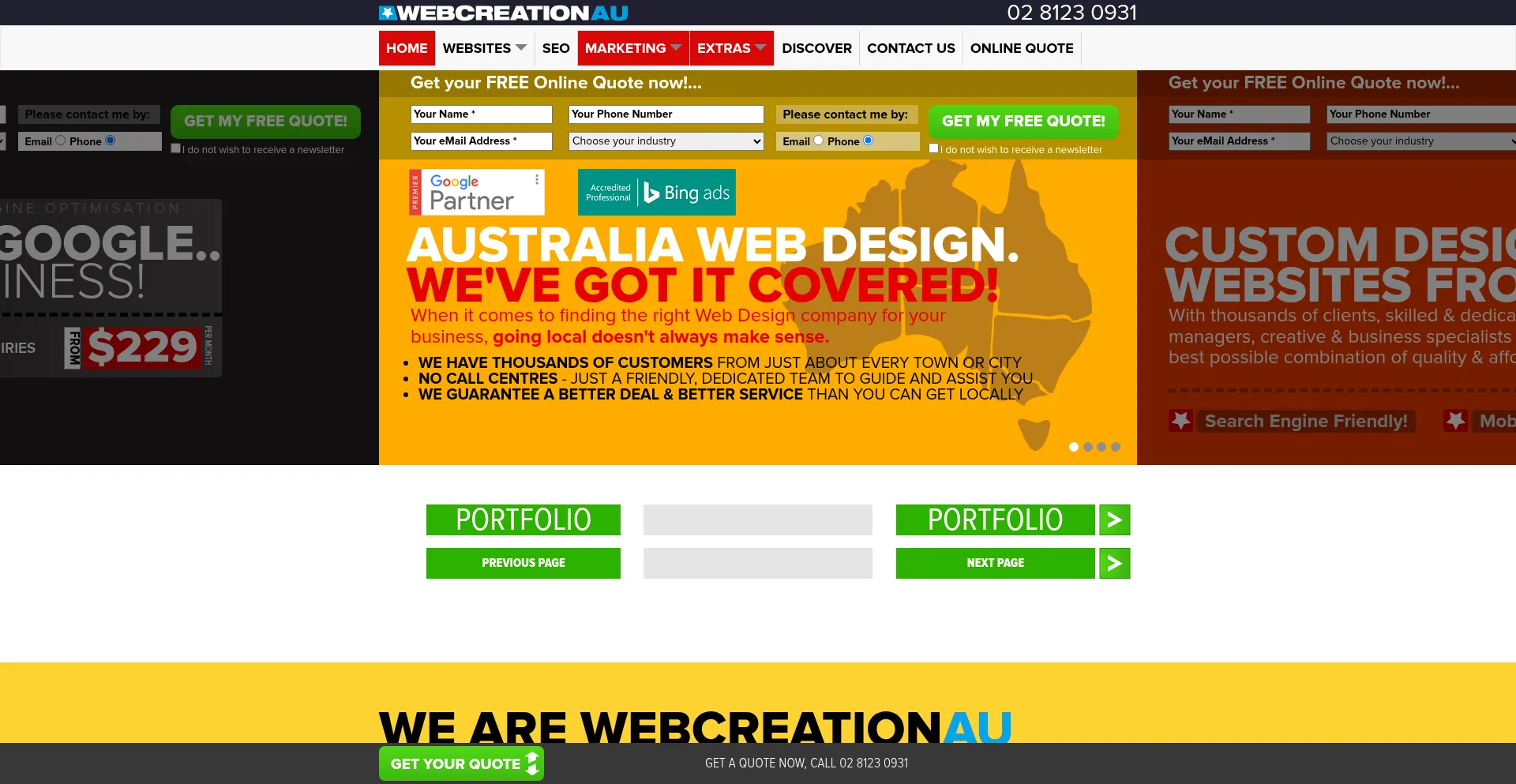 Website screenshot of Webcreationau.com.au