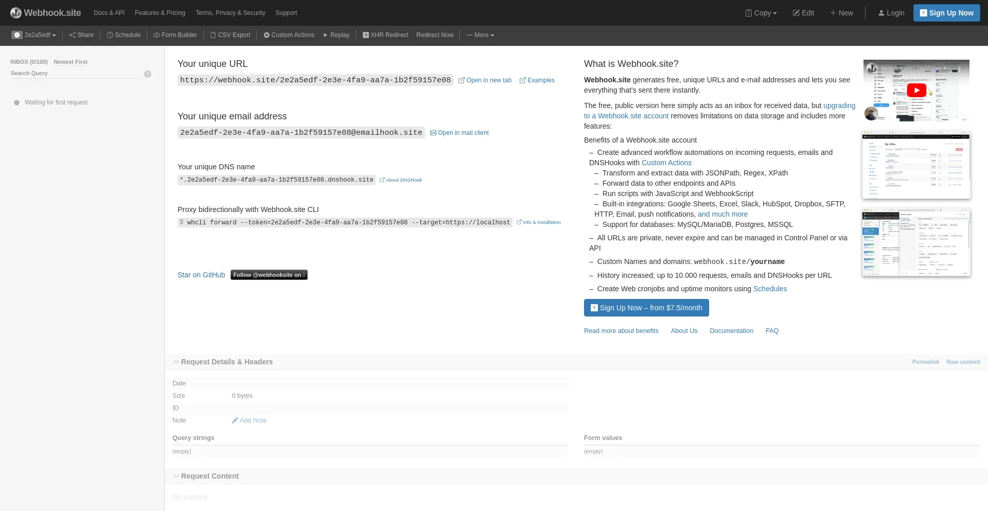 Website screenshot of Webhook.site
