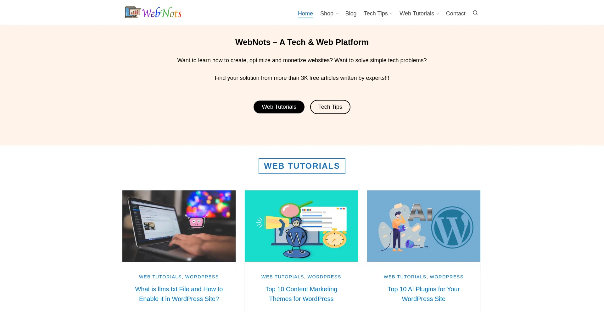Website screenshot of Webnots.com