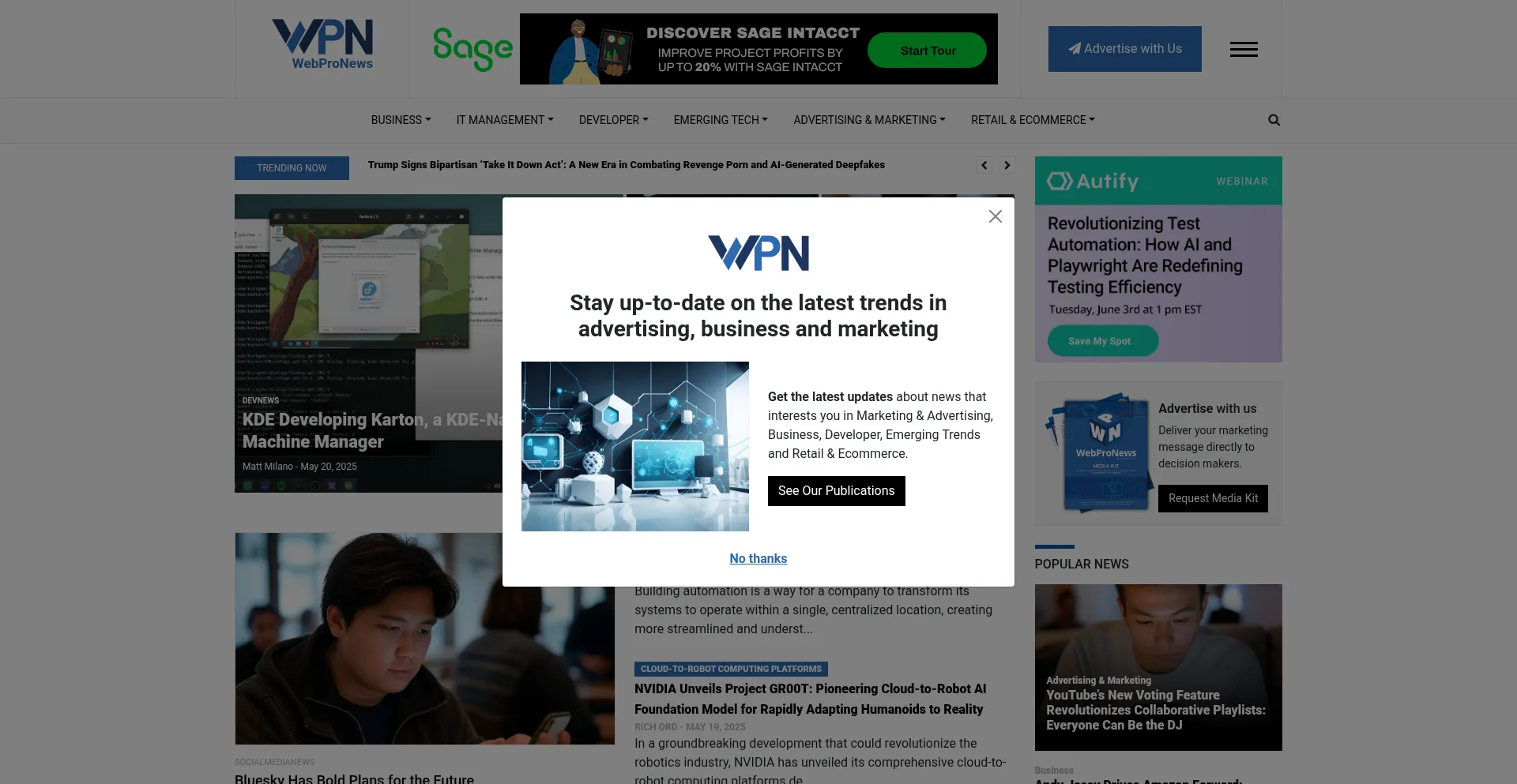 Website screenshot of Webpronews.com
