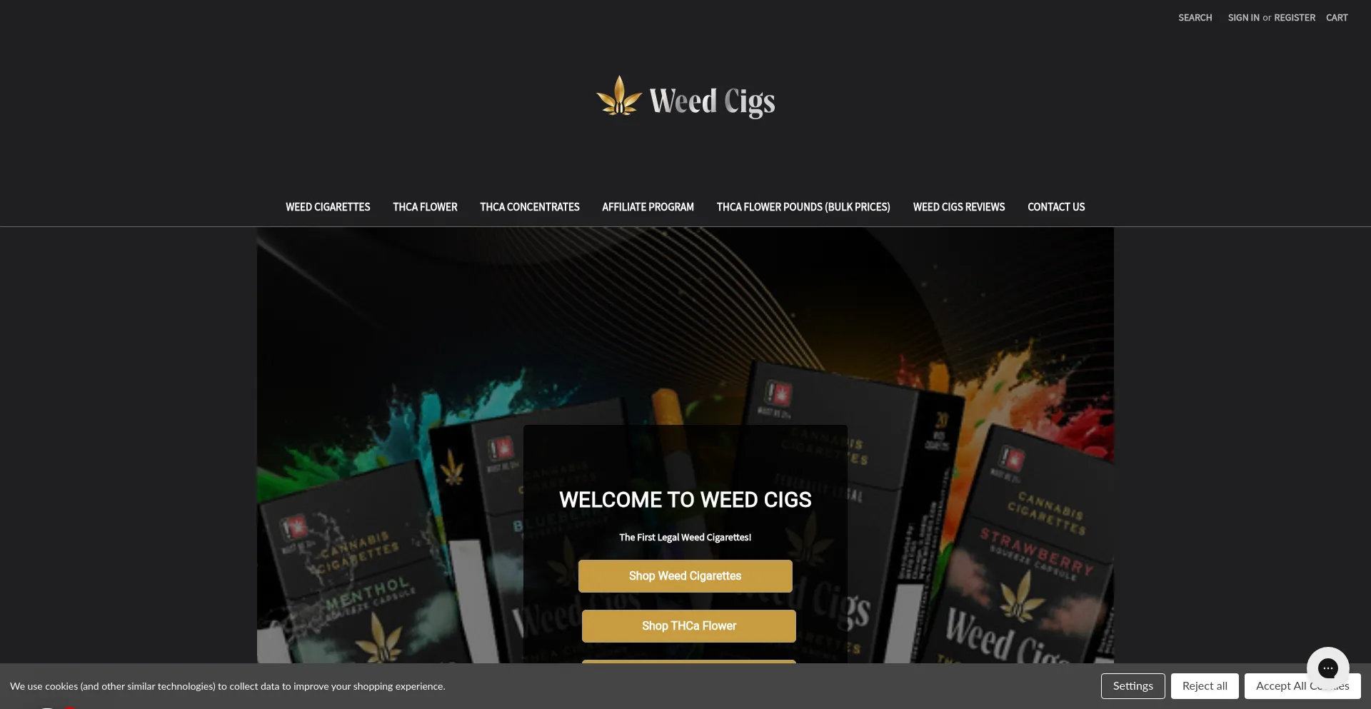 Website screenshot of Weedcigs.com