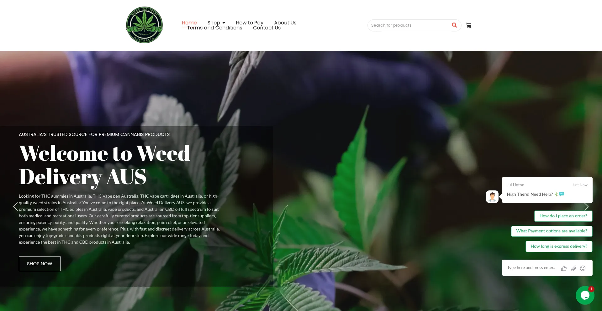 Website screenshot of Weeddeliveryaus.com