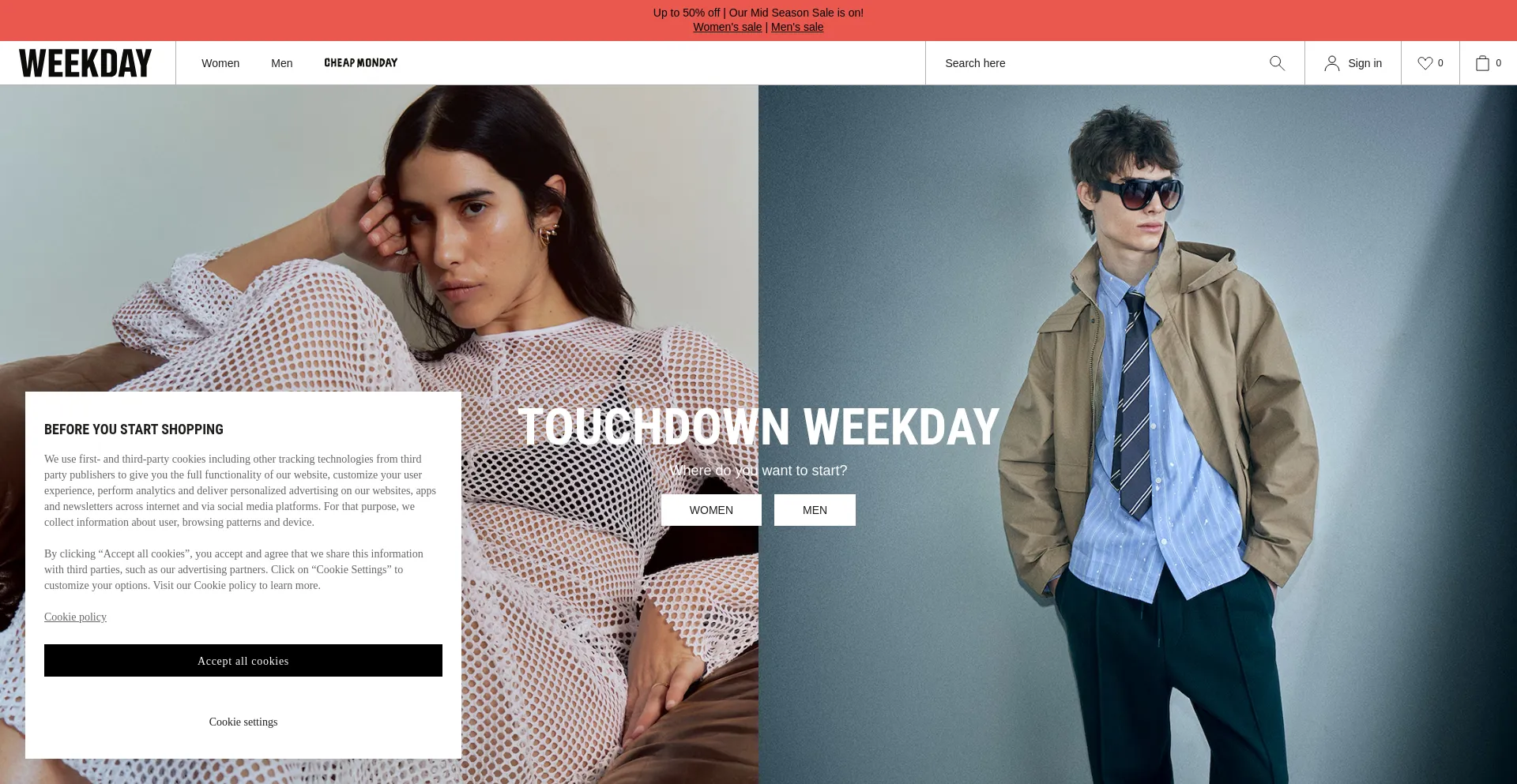 Website screenshot of Weekday.com