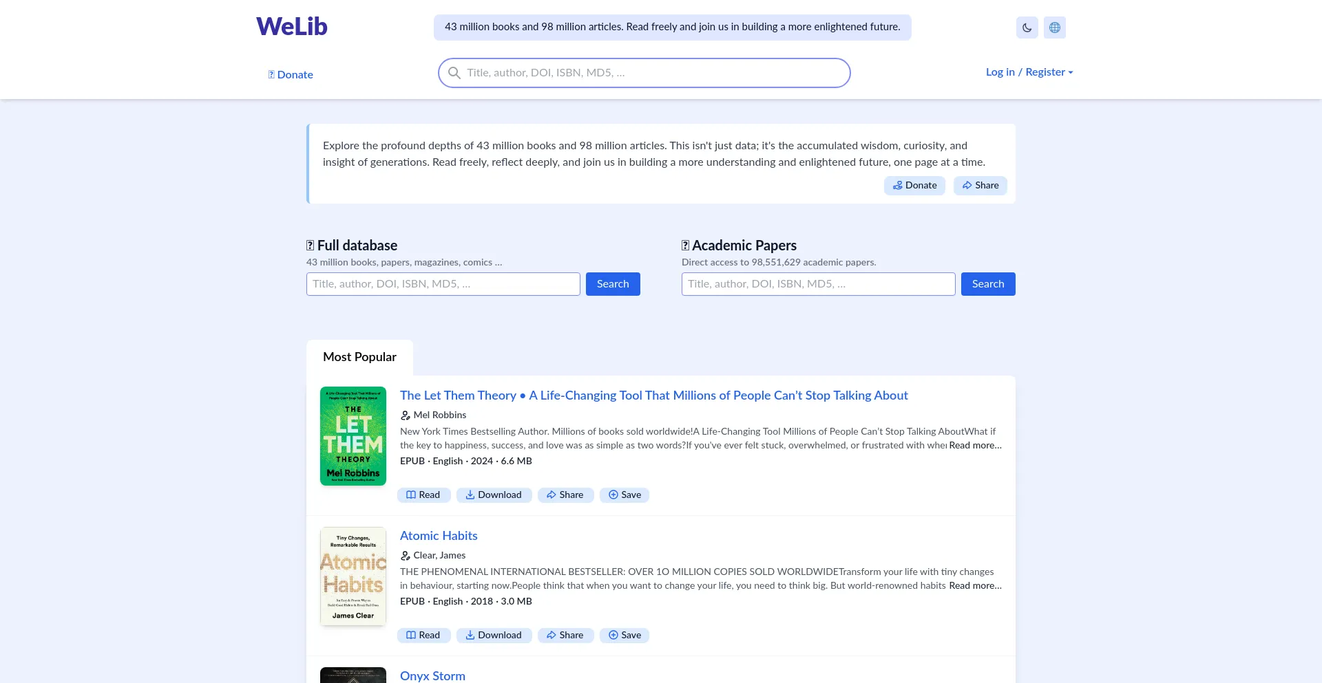 Website screenshot of Welib.org