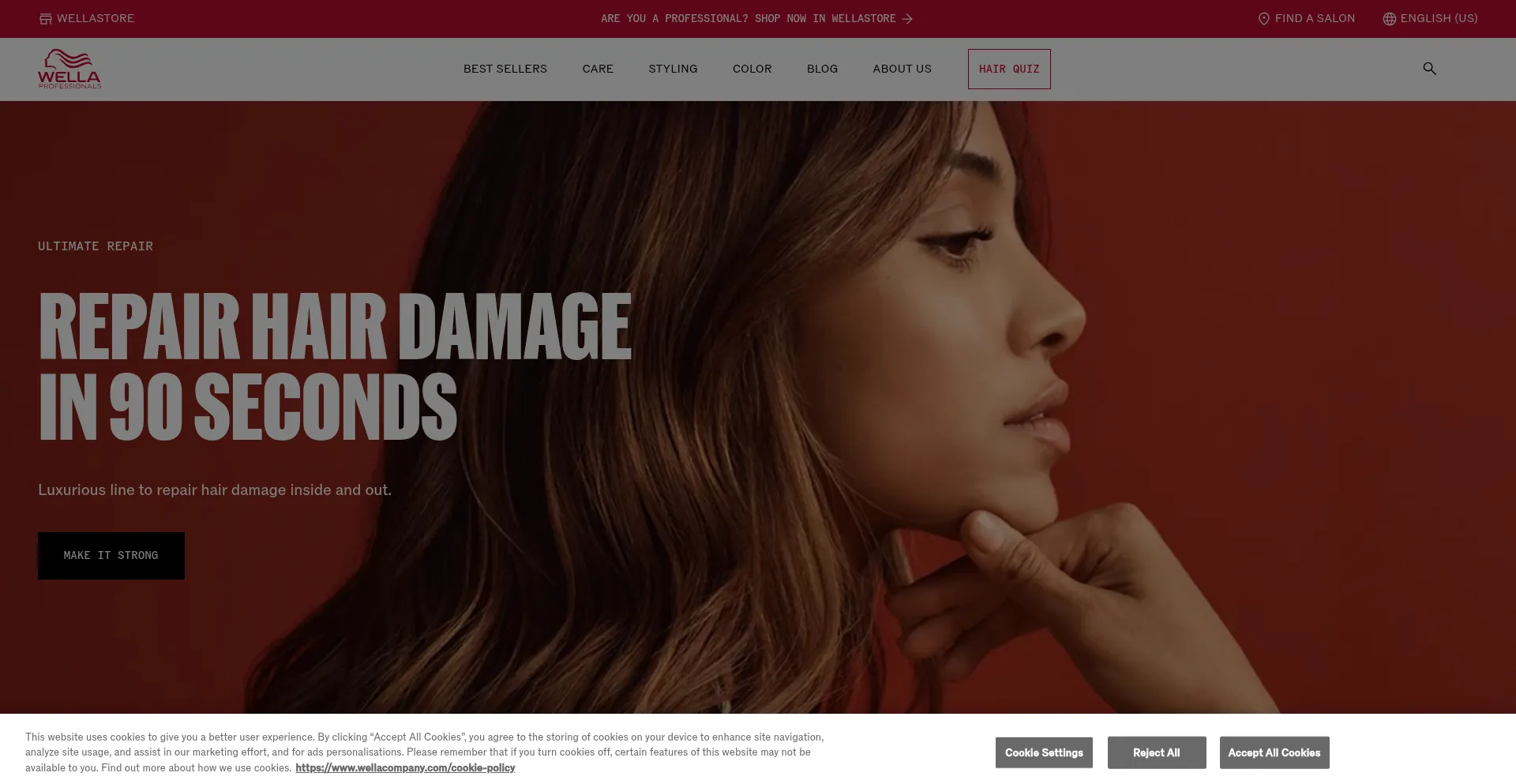 Website screenshot of Wella.com