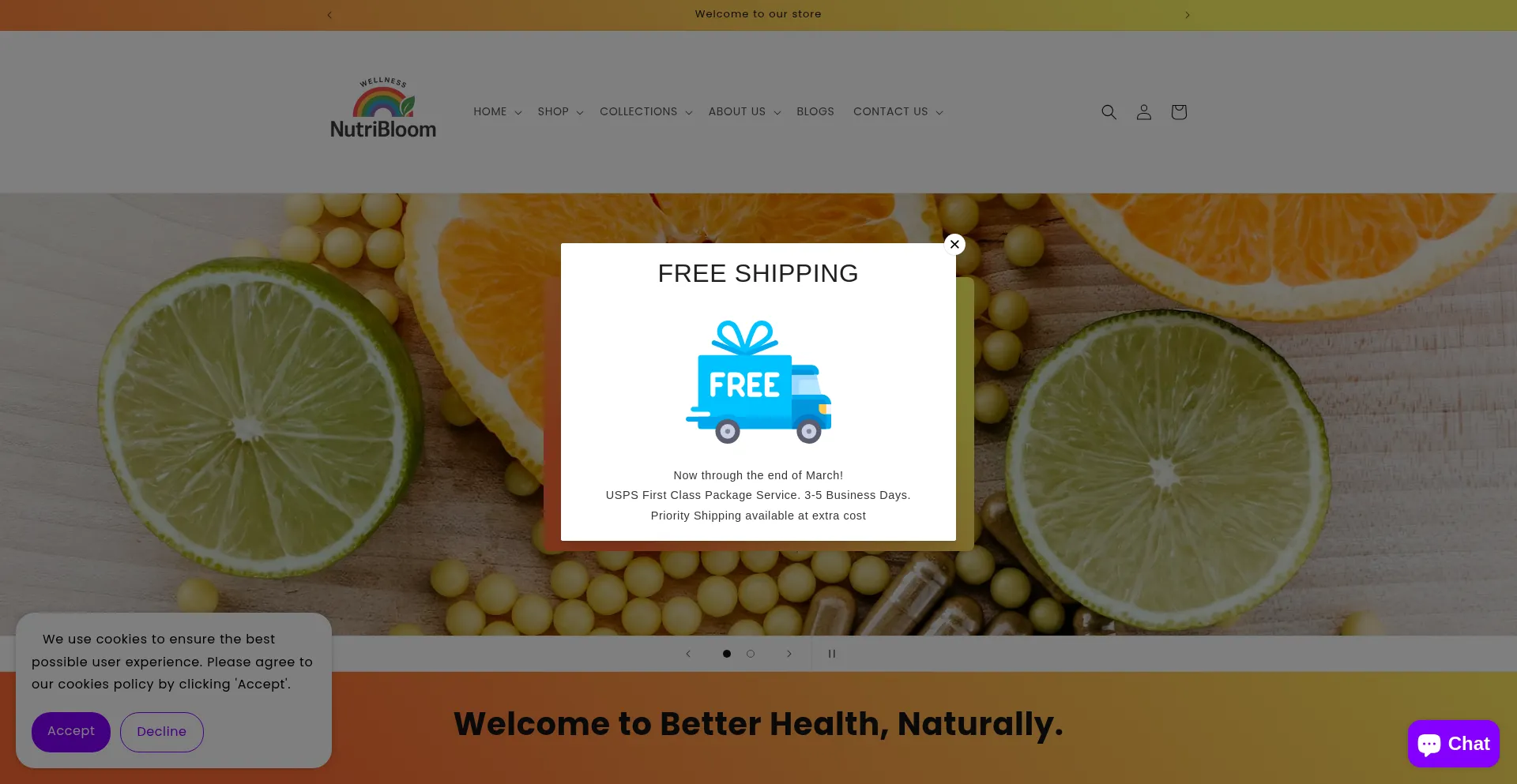 Website screenshot of Wellnessnutribloom.com