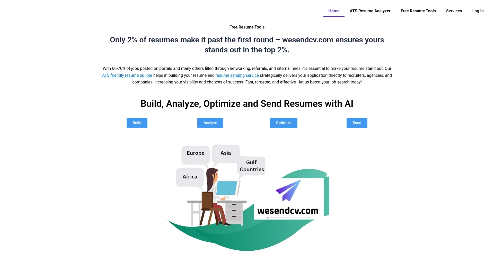 Website screenshot of Wesendcv.com