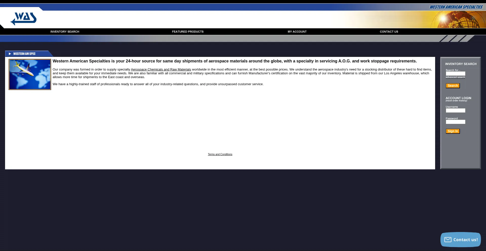 Website screenshot of Westernamspec.com