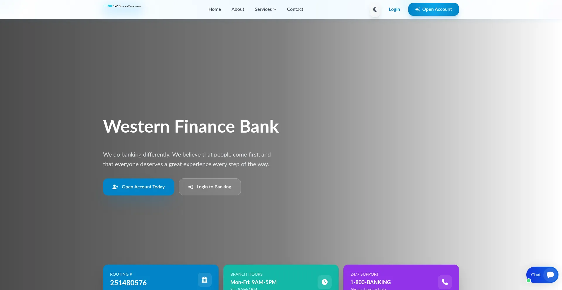 Website screenshot of Westernfinancebank.com